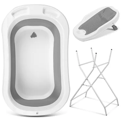Image de Baignoire pliable Vigevee avec support et thermomètre, baignoire peu encombrante pour les bébés de 0 à 3 ans