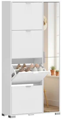 Immagine prodotto di HOMCOM Scarpiera con 4 Cassetti a Ribalta e 2 Specchi, Scarpiera 168 cm per 16 Paia, Ripiani Regolabili, Bianco