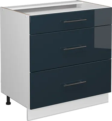 Produktbild von Küchenunterschrank Vicco Fame-Line Dunkelblau Hochglanz 80 cm mit 3 Schubladen, ohne Arbeitsplatte, Model 49648