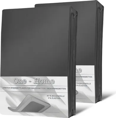 Two folded dark grey fitted sheets are presented in packaging against a white background.
