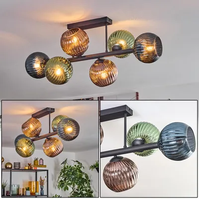 Produktbild von Cesaro Deckenlampe aus Metall/Riffelglas in Schwarz/Blau/Grün/Kupfer