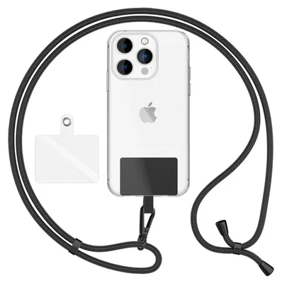 Zdjęcie produktu dla HoldMe Air Edition - Uniwersalna smycz z 2 podkładkami i karabińczykiem (czarny matowy) - Pasek do telefonu komórkowego 160 cm - czarny