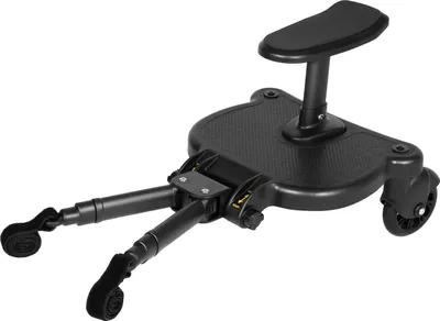 Produktbild von Mitfahrbrett für Kinderwagen/Buggyboard - Sitz- & Stehbrett 2-in-1 mit Sitz - Universell passend - Bis 25 kg - 3–7 Jahre - Schwarz