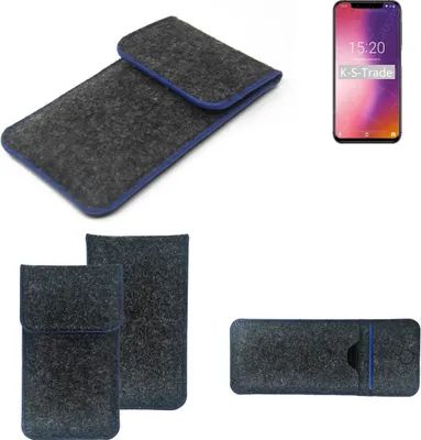 Produktbild von K-S-Trade Handy-Hülle Schutz-Hülle kompatibel mit UMIDIGI One Pro Filztasche Pouch Tasche Case Sleeve Filzhülle dunkelgrau, blauer Rand