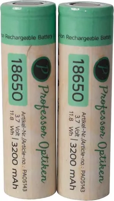 Produktbild von Professor Optiken 2er-Set Lithium-Ionen-Akku - Typ: 18650, 3,7 Volt mit 3200 mAh Hochleistungs-Akku für Taschenlampen und e-Zigaretten (Vape)