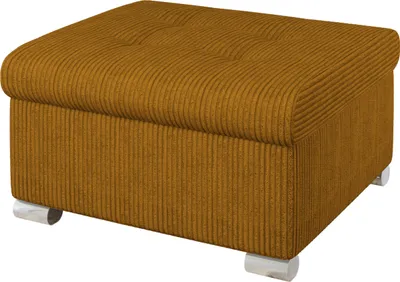A studio shot of a brown ottoman on a white background.
