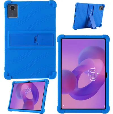 Image de Étui de protection pour tablette Lenovo Tab M11 / Tab K11 11" (2024), en silicone souple résistant aux chocs, avec support intégré, couleur bleue
