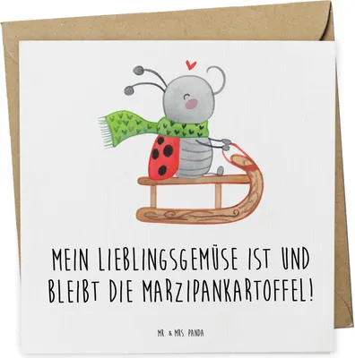 Produktbild von Mr. & Mrs. Panda Klappkarte Smörle Rodeln - Weiß - Geschenk, doppelkarte, Weihnachten, faltkarte, Schlittenfahren, Winter, Glückwunschkarte, Grußkarte, anlasskarte