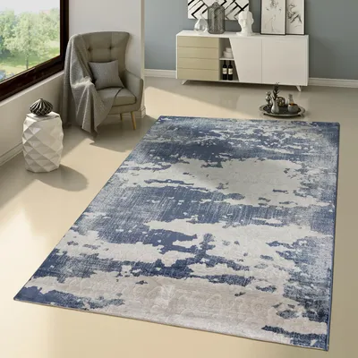 Produktbild von TT Home Teppich Modern Ausgefallen Vintage Stil Orient Muster Jeans Blue Trend Blau Grau Größe 120x170 cm