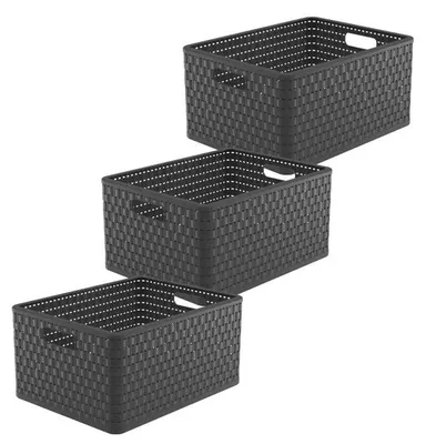 Produktbild von Rotho 3er Set Aufbewahrungsboxen 28L Country - Organizer je 43 x 32 x 21,5 cm - Kunststoffbox in Rattan-Optik - Küchen Stapelbox aus Kunststoff