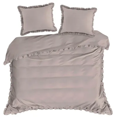 Zdjęcie produktu dla Pościel bawełniana z falbanką 220x200 + 70x80x2 cm pudrowa
