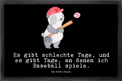 Produktbild von Mr. & Mrs. Panda Schuhabstreifer Panda Baseball spielen 50 x 75 cm - Schwarz - Geschenk, Schmutzmatte, Baseballverein, Match, Baseballplatz, Ballsport, fußmatte