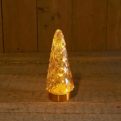 Produktbild von Weihnachtsdekoration Glasbaum Taupe Gold 10,5x24,5 cm mit Lichterkette batteriebetrieben