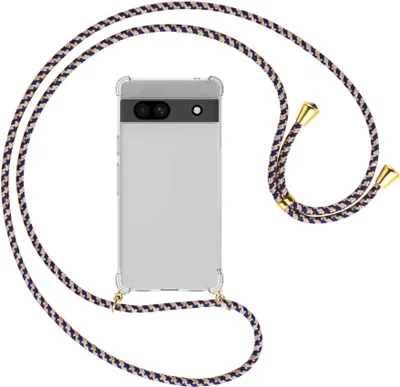 Produktbild von Handykette Backcover-Schutzhülle mit Band (Metall goldfarben) für Google Pixel 7a - blau+beige