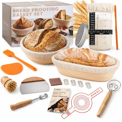Sauerteig Starter Set mit Gärkörben rund & oval, Gärglas