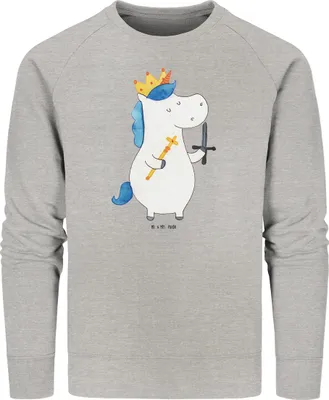 Produktbild von Mr. & Mrs. Panda Bio Baumwoll Pullover Einhorn König mit Schwert Größe XL - Heather Grey - Geschenk, Mittelalter, Einhörner, Sweatshirt, Pulli, Sweater, Unicorn, Ritter