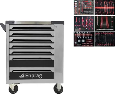 Obrázek produktu pro ENPRAG Dílenský vozík na nářadí XT-002 - 7x zásuvka + sada 250 ks nářadí v pěnové výplni, šedočerný
