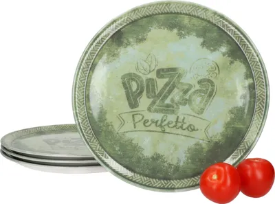 Image de 4x Perfetto Pizzateller Grün Ø 31,5 cm 4 Personen Porzellan Pizza Servier-Platte