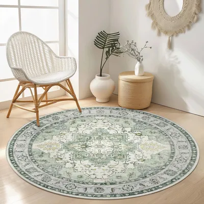 Obrázok produktu pre Vintage Kruh Koberec 200 cm - Boho, Protišmykový, Prateľný v práčke