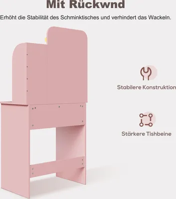 Produktbild von SONNI Pink Schminktisch mit dreifarbigem Glühbirnen Spiegel einstellbare Helligkeit mit Kommode 70x40x140cm kompakte Kommode Schminktische