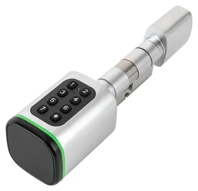 Produktbild von Smart Türzylinder - Elektronisches Türschloss 60 mm - 4 Öffnungsarten App Code Karte Schlüssel - Für Türen 35–45 mm - Silber