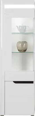 Produktbild von Furniture24 Vitrine links Irma IM6 Wohnzimmerschrank Schrank Vitrinenschrank Highboard 2 Türen Led Beleuchtung Weiß/Weiß Hochglanz
