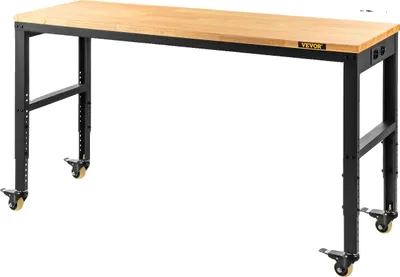 Obrázek produktu pro Robustní pracovní stůl, výškově nastavitelný, odolná deska z dubového dřeva, nosnost 900 kg, vhodný do kanceláře i domácnosti, rozměry 48 x 24 palců, s kolečky