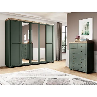 Produktbild von Kleiderschrank mit Kommode im Landhausstil EPSOM-83 in grün mit Lefkas Eiche Nb.