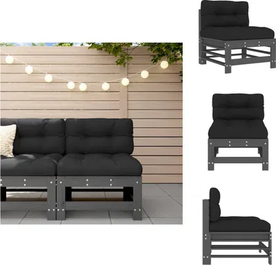 Produktbild von vidaXL Mittelsofa mit Kissen Grau Massivholz Kiefer -  Gartensofaelemente