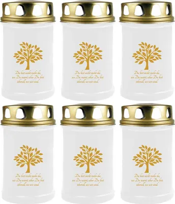 Produktbild von Grabkerze Weiß 6er Pack ( Druck Gold ), 48 Stunden/Kerze, Motiv: Baum