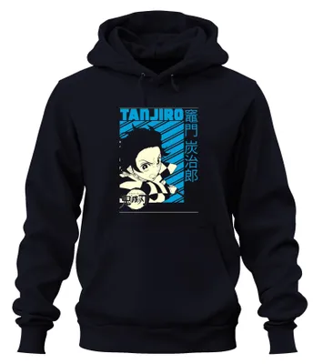 Obrázek produktu pro Tanjiro Kimetsu no Yaiba Sword Check Pattern Anime Gift Uni mikina s kapucí, Navy, XXL