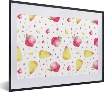 Produktbild von MuchoWow® Gerahmtes Poster Birnen - Äpfel - Aquarell 40x30 cm - Poster mit Schwarzem Bilderrahmen Wandposter Rahmen Foto Bilder - Bilderrahmen - Poster im Rahmen