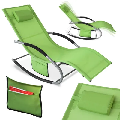 Produktbild von SoBuy OGS28-GR Sonnenliege Gartenliege wetterfest Liegestuhl Schaukelstuhl mit Kopfkissen Relaxliege Schaukelliege Strandliege Outdoor bis 150 kg Grün