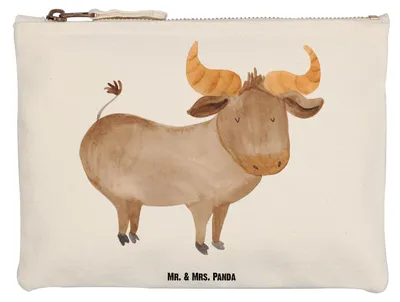 Produktbild von Mr. & Mrs. Panda Pouch Sternzeichen Stier Grösse XL Große - Weiß - Geschenk, Geburtstag Mai, Baumwollbeutel, April, Kosmetikbeutel, Rind, Mäppchen, Ochse, Kulturbeutel