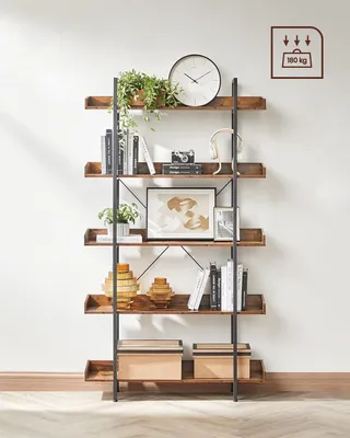 Immagine prodotto di Libreria VASAGLE, 5 ripiani, ripiani spaziosi, facile da montare, soggiorno, camera da letto, ufficio, industriale, rustico marrone e nero