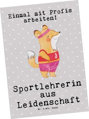 Produktbild von Mr. & Mrs. Panda Postkarte Sportlehrerin Leidenschaft - Grau Pastell - Geschenk, Grußkarte, bildkarte, Ansichtskarten, Ansichtskarte, Postkarten