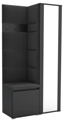 Produktbild von Garderobe LUTON 6 BLACK 16– Farbe: schwarz, moderner Schrank 40x95x186 cm, funktionale Lösung für den Flur, Garderobeschrank, Flurmöbel
