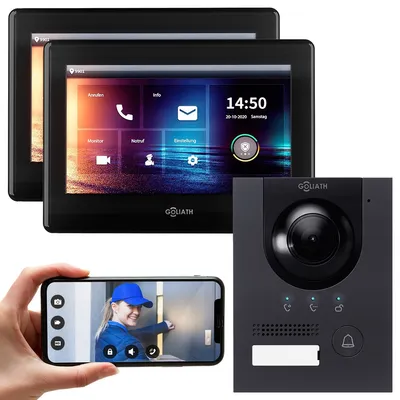 Produktbild von GOLIATH PRO IP Video Türsprechanlage | App | Anthrazit | 1-Familie | 2x 7 Zoll | Aufputz | 180°