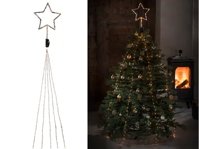 Produktbild von LED Baummantel mit silberfarbenem Top-Stern 5 Stränge à 48 Dioden, Stern mit 34 Dioden, 274 bernsteinfarbenen Dioden, 4, 5V_Innentrafo, silberfarbener