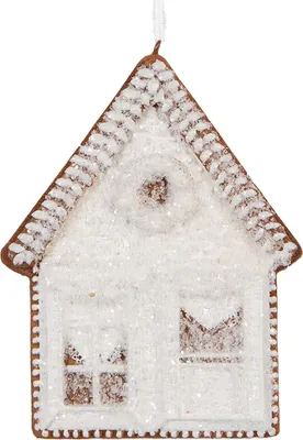 Produktbild von Clayre & Eef Weihnachtsanhänger Lebkuchenhaus 8x1x10 cm Weiß Kunststoff