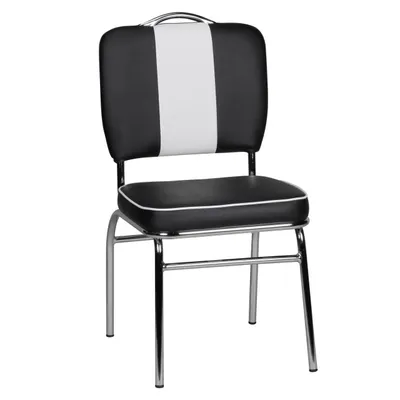 Produktbild von Esszimmerstuhl American Diner 50er Jahre Retro, Sitzfläche gepolstert mit Rücken-Lehne, Essstuhl Farbe Schwarz Weiß