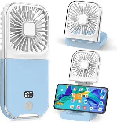 Image de Ventilateur de poche rechargeable - Mini ventilateur portable - Batterie 3000mAh - Pliable à 180° - 4 vitesses - Ventilateur de table ultra-fin - Bleu - 16,5 x 7,7 cm