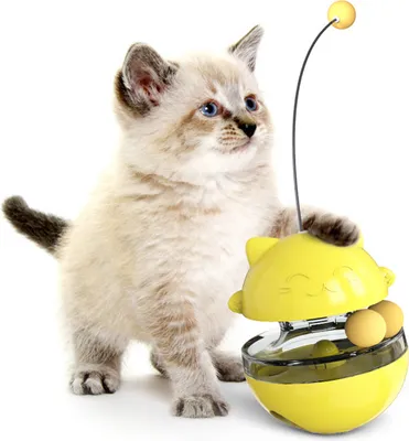 Produktbild von Katzen behandeln Kugelspielzeug transparentes Fenster langsam füttern pädagogische Haustierspender Hundepuzzle mit neckender Stab gelbgelb