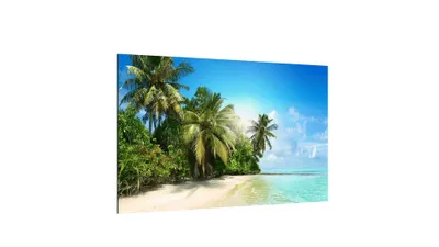 Produktbild von Glas Magnettafel Urlaub Palmen Ferien Strand Sommer Sonne Meer 60x40cm Glasbild Memoboard aus Glas Glastafel mit Urlaubs-Motiv Magnetwand zum Beschriften Magnetische Tafel Wanddekoration Wandbild