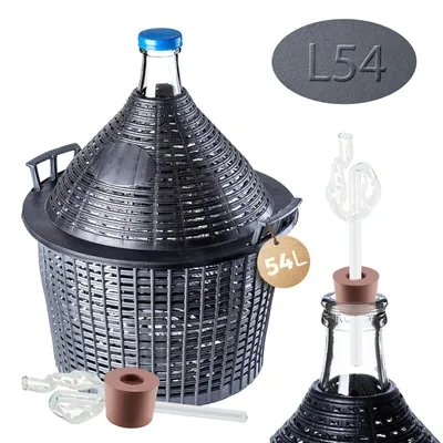 Productafbeelding van KADAX Glazen gistvatset "Alatri", gistvat met kunststofmand en gistaccessoires, rubberen afsluiting, glazen gistbuis, fles, 54 liter