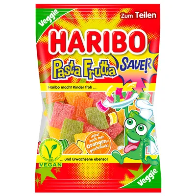 Obrázek produktu pro Haribo Ovocná pasta FIZZ extra saure Fruchtgummi Bänder veggie 160g