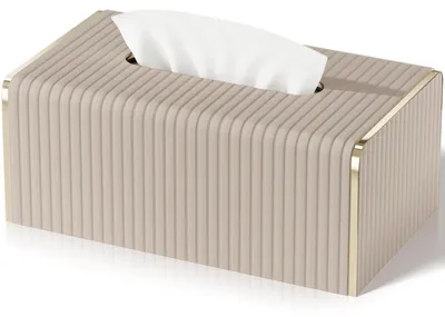 Immagine prodotto di Contenitore per fazzoletti cosmetici, in ecopelle, rettangolare, color beige, dimensioni 25x14,2x10 cm