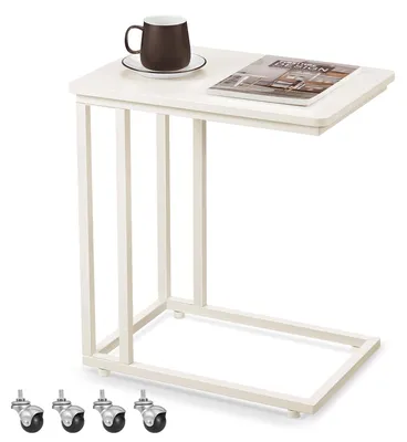 Image de VASAGLE, table d'appoint, forme en C, avec roulettes, structure métallique, 35 x 50 x 60 cm