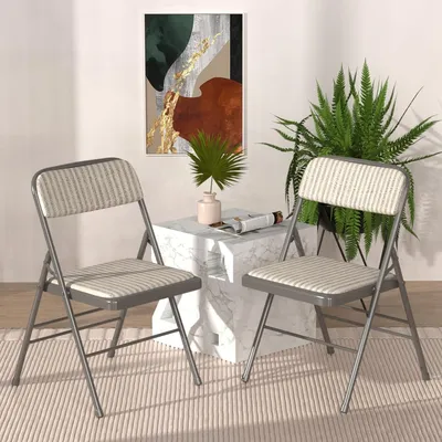 Produktbild von Klappstühle 2er Set,Esszimmerstuhl Stapelstuhl Balkonstuhl Stuhl Metall Klappstuhl Gepolstert kuschelig Stoff für Küche,Büro,Garten, Balkon 45x48x78cm
