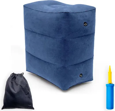 Immagine prodotto di Intirilife Cuscino poggiapiedi da viaggio in blu - 46 x 28 x 47,5 cm - Cuscino poggiapiedi gonfiabile Pieghevole con borsa e pompa d'aria per viaggiare 3 livelli regolabili in altezza per aereo treno auto casa